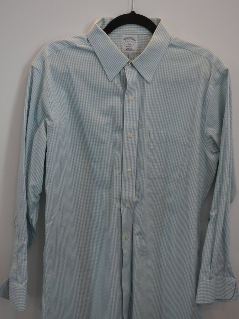 Brooks Brothers 1818 Regent Non-Iron Dress Shirt Blue Green Check Men's 16 32/33